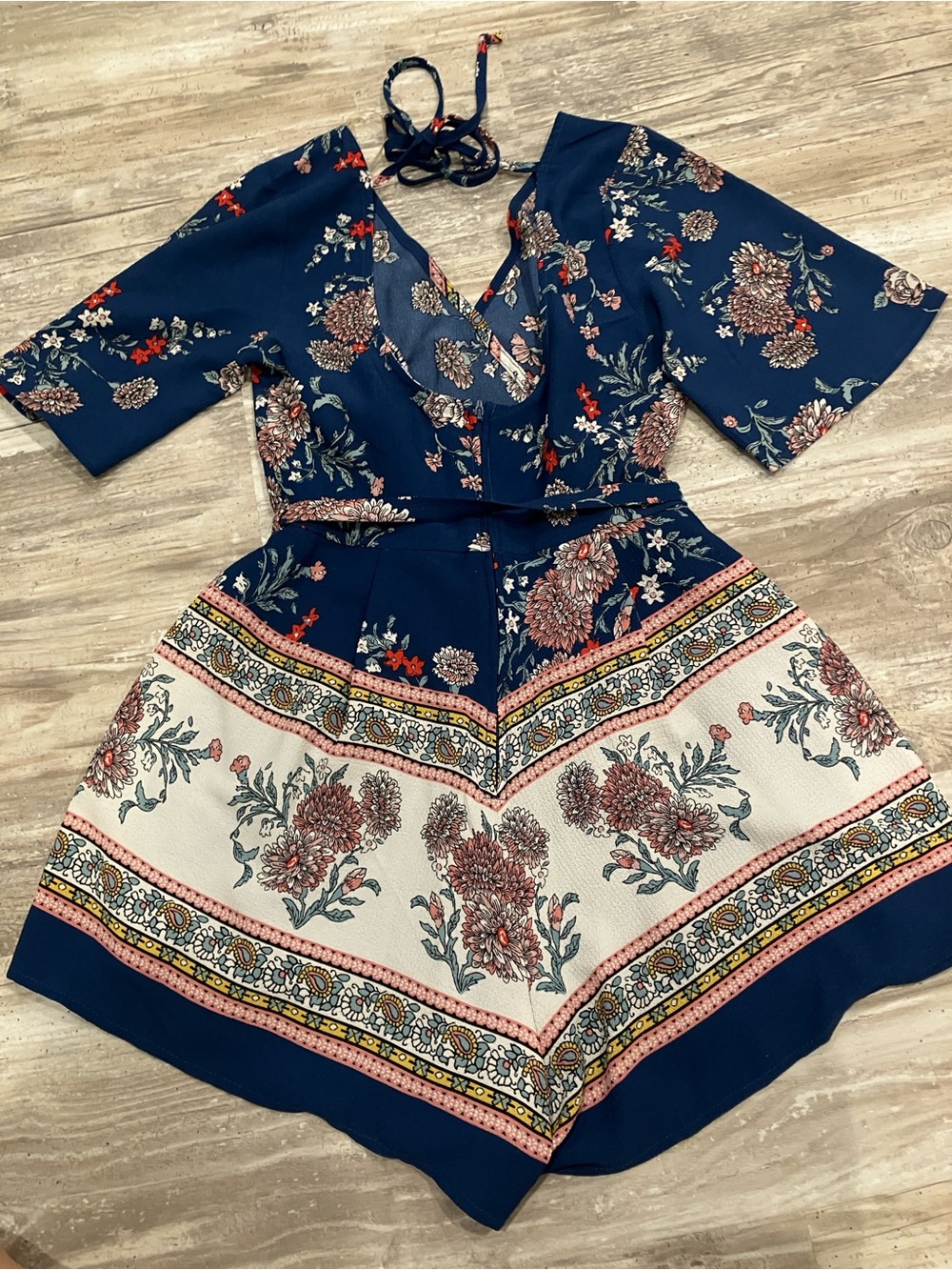 Three Hearts Navy Floral Tie-Back Romper